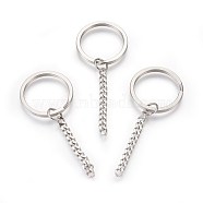 304 Stainless Steel Split Key Rings, Keychain Clasp Findings, with Chains, Stainless Steel Color, 75mm, 30x2.5mm(STAS-G188-01P-30mm)