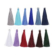 Nylon Thread Tassel Pendants Decoration, with Golden Brass Findings, Mixed Color, 63~66x7mm, Hole: 7mm(FIND-MSMC003-05)