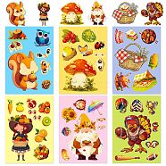 6Pcs Thanksgiving Day Cartoon Paper Self-Adhesive Picture Stickers, for Water Bottles, Laptop, Luggage, Cup, Computer, Mobile Phone, Skateboard, Guitar Stickers Decor, Mixed Color, 210x150x0.1mm, 6pcs/set(STIC-C010-30)