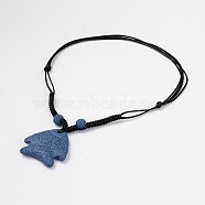 Fish Lava Rock Pendants Necklaces, with Waxed Cotton Cord, Steel Blue, 18.5 inch~32.8 inch(NJEW-D206-01)