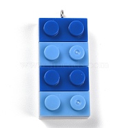 Resin Pendants, with Platinum Iron Loop, Toy Bricks, Royal Blue, 36x15.5x8mm, Hole: 2.6mm(RESI-E017-C02)
