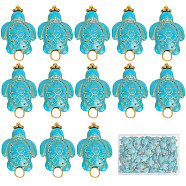 80Pcs Dyed Synthetic Turquoise Pendants, with Alloy Spacer Beads and Golden Tone Brass Ball Loops, Tortoise Charm, Turquoise, 22x14.5x7.5mm, Hole: 1.4mm(FIND-SC0003-90)
