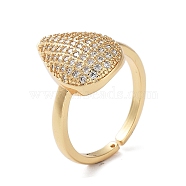 Rack Plating Brass Micro Pave Cubic Zirconia Cuff Rings, Teardrop Open Ring for Women, Cadmium Free & Lead Free, Long-Lasting Plated, Real 18K Gold Plated, Inner Diameter: 17.2mm(RJEW-M168-01G)