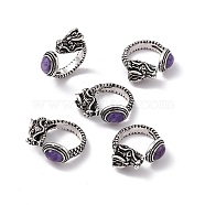 Dragon Head Natural Charoite Cuff Rings, Antique Silver Tone Brass Open Rings for Women, 5mm, Inner Diameter: US Size 8 1/4(18.3mm)(RJEW-G273-03AS-03)