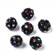 Polymer Clay Rhinestone Beads, Pave Disco Ball Beads, Round, Black, PP15(2.1~2.2mm), 9~10.5x9mm, Hole: 1.2mm(RB-T017-31H-A)