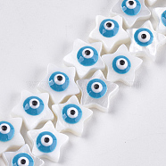 Freshwater Shell Beads, Star with Evil Eye, Dodger Blue, 9.5x10x4mm, Hole: 1mm(X-SHEL-T010-01)