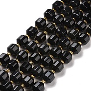 Natural Obsidian Beads Strands, with Seed Beads, Faceted Bicone Barrel Drum, 9.5x9mm, Hole: 1mm, about 33pcs/strand, 14.57''(37cm)(G-I338-05)