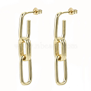 Brass Dangle Stud Earrings, with Ear Nuts, Nickel Free, Cable Chain, Real 18K Gold Plated, 41mm, Pin: 0.7mm(EJEW-S201-225G-NF)