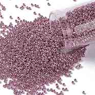 TOHO Round Seed Beads, Japanese Seed Beads, (PF553) PermaFinish Pink Lilac Metallic, 15/0, 1.5mm, Hole: 0.6mm, about 135000pcs/pound(SEED-TR15-PF0553)