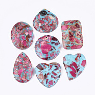 Assembled Synthetic Imperial Jasper and Turquoise Pendants, Dyed, Mixed Shapes, Deep Pink, 38.5~48x30~40x6.5~7.5mm, Hole: 1.4mm(G-S329-034B)