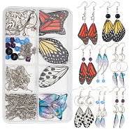 DIY Butterffly Wing Dangle Earring Making Kits, Including Wing & Moon & Star Alloy & Acrylic & 304 Stainless Steel & Resin Pendants, Glass Beads, Brass Earring Hooks & Cable Chain, Mixed Color(DIY-SC0019-73)