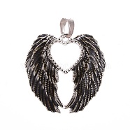Antique Silver Plated Alloy Enamel Pendants, Wing with Heart, Gray, 44x44.5x3.5mm, Hole: 6.5x9.5mm(ENAM-L024-V01-AS)