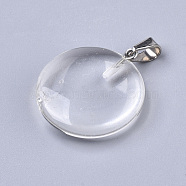 K9 Glass Pendants, with Platinum Tone Brass Bails, Flat Round, 22~25x19~21x5~7mm, Hole: 3x6mm(X-G-R470-015)