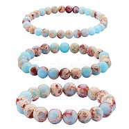 3Pcs 3 Size Synthetic Imperial Jasper Round Beaded Stretch Bracelets Set, Gemstone Jewelry for Women, Pale Turquoise, Inner Diameter: 2-1/8 inch(5.5cm), Beads: 6~10mm, 1Pc/size(BJEW-SW00064-26)
