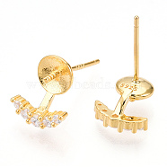 925 Sterling Silver Stud Earring Findings Micro Pave Cubic Zirconia, for Half Drilled Beads, with S925 Stamp, Eyelash, Real 18K Gold Plated, 10x8.5x2mm, Pin: 0.7×12mm(STER-T007-17G)