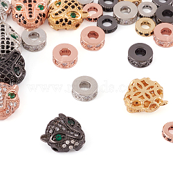 Brass Micro Pave Cubic Zirconia Beads, Leopard & Flat Round, Mixed Color, 32pcs/box(ZIRC-KS0001-02)