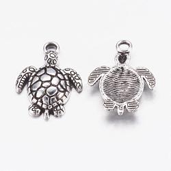 Alloy Pendants, Cadmium Free & Nickel Free & Lead Free, Turtle, Antique Silver Color, Size:about 23mm long, 16mm wide, 2mm thick, hole: 2mm(PALLOY-A9695-AS-NF)