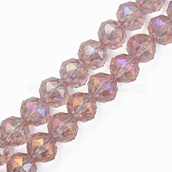 Electroplate Transparent Glass Beads Strands, AB Color Plated, Faceted, Round, Pink, 10x8.5mm, Hole: 1.2mm, about 60pcs/strand, 20.47 inch(52cm)(EGLA-N002-34B-C02)