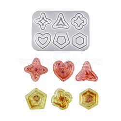 Crystal Drop Glue Diy Pentagram & Flower & Heart & Triangle & Hexagon Connected Flow Sand Pendant Hanging Decoration Silicone Mold, White, 133x94x9mm(PW-WG89A9A-02)