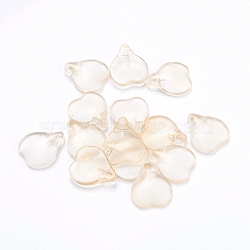 Transparent Glass Charms, Heart Shaped Petal, PeachPuff, 15x12x4.5mm, Hole: 1mm(GLAA-H016-02B-22)