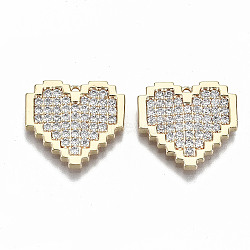 Brass Micro Pave Clear Cubic Zirconia Pendants, Nickel Free, Heart, Real 18K Gold Plated, 16.5x17.5x2mm, Hole: 1mm(X-KK-S356-166G-NF)