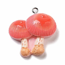 Resin Pendants, Mushroom, Coral, 30x28.5x9mm, Hole: 2mm(RESI-Z031-01C)