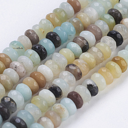 Natural Flower Amazonite Beads Strands, Faceted, Rondelle, 4~4.5x2~3mm, Hole: 1mm, about 138~150pcs/strand, 15.1  inch~15.3 inch(38.5~39cm)(G-K255-23)