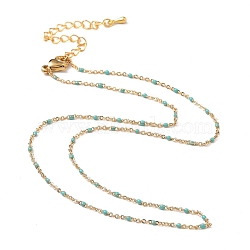 Brass Enamel Cable Chain Necklaces, with 304 Stainless Steel Lobster Claw Clasps, Real 18K Gold Plated, Dark Cyan, 15.74 inch(40cm)(X-NJEW-JN02920-03)