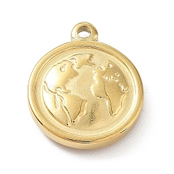 304 Stainless Steel Pendants, Flat Round with Map Charm, Golden, 18x15x3.5mm, Hole: 1.6mm(STAS-K271-05G)