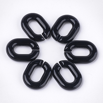 Acrylic Linking Rings, Quick Link Connectors, For Jewelry Chains Making, Oval, Black, 19x14x4.5mm, Hole: 11x5.5mm, about 680pcs/500g