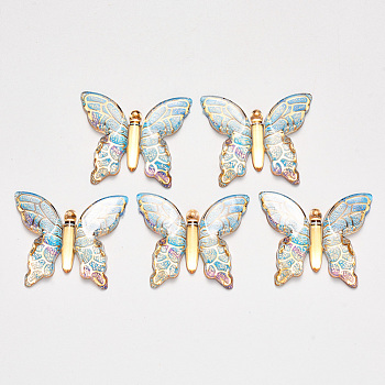 Transparent Acrylic Pendants, with Plated Bottom, Butterfly, Cornflower Blue, 34x39x5.5mm, Hole: 1.2mm