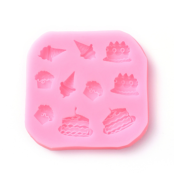 Food Grade Silicone Molds, Fondant Molds, For DIY Cake Decoration, Chocolate, Candy, UV Resin & Epoxy Resin Jewelry Making, Square with Cake and Ice-cream, Pink, 80x76x9mm