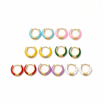 Enamel Hoop Earrings, Real 18K Gold Plated 316 Surgical Stainless Steel Jewelry for Women, Mixed Color, 13x14x3mm, Pin: 1mm