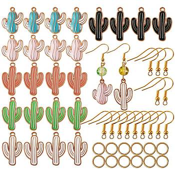 DIY Cactus Earrings Making Kit, Including Alloy Enamel Pendants, Iron Earring Hooks & Open Jump Rings, Mixed Color, Cactus Charm: 24pcs/box