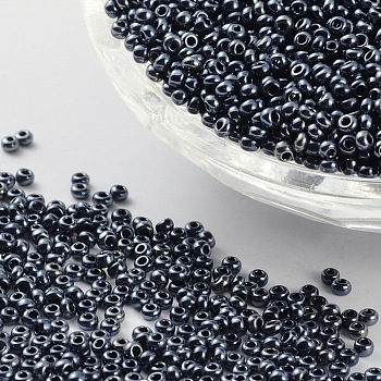 12/0 Grade A Electroplated Glass Seed Beads, Metallic Colours, Prussian Blue, 2x1.5mm, Hole: 0.3mm, about 3000pcs/50g