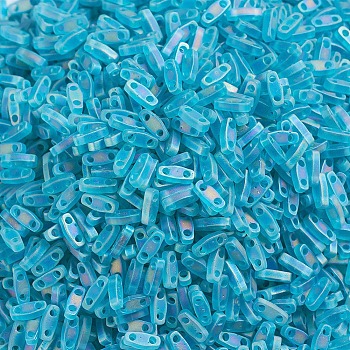 MIYUKI Quarter TILA Beads, Japanese Seed Beads, 2-Hole, (QTL2405FR) Matte Transparent Teal AB, 5x1.2x1.9mm, Hole: 0.8mm, about 480pcs/10g