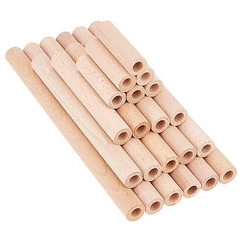 4 Styles Unfinished Beech Wood Rods, Craft Stick, Hollow, Column, Tan, 5~20x1.5cm, Hole: 8mm, 38pcs/bag