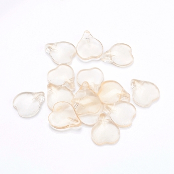 Transparent Glass Charms, Heart Shaped Petal, PeachPuff, 15x12x4.5mm, Hole: 1mm