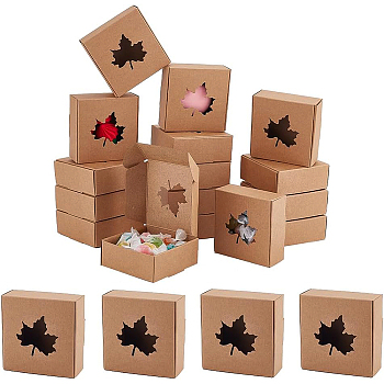 Foldable Creative Cardboard Box, Gift Box, with Hollow Heart, Square, BurlyWood, 6.6x6.5x3.1cm