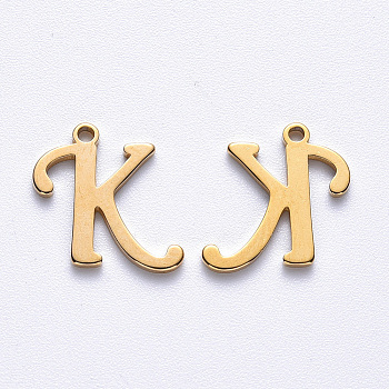 Vacuum Plating 201 Stainless Steel Charms, Laser Cut, Golden, Letter.K, 11.5x9x1mm, Hole: 1mm