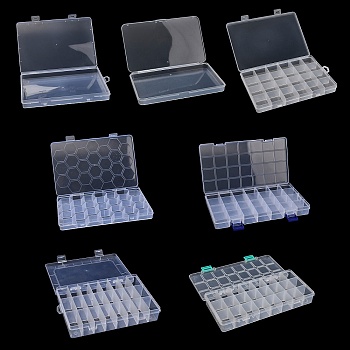 Plastic Grid Bead Containers, Rectangle, Clear, 19.2~25.3x10.8~13.3x1.8~3.6cm, Inner Diameter: 2.5~12.6x3~18.8cm