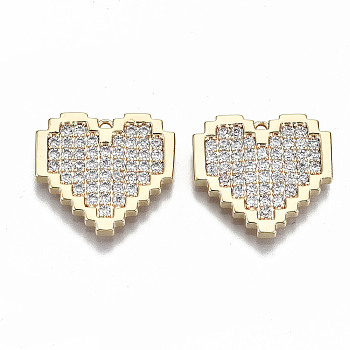 Brass Micro Pave Clear Cubic Zirconia Pendants, Nickel Free, Heart, Real 18K Gold Plated, 16.5x17.5x2mm, Hole: 1mm