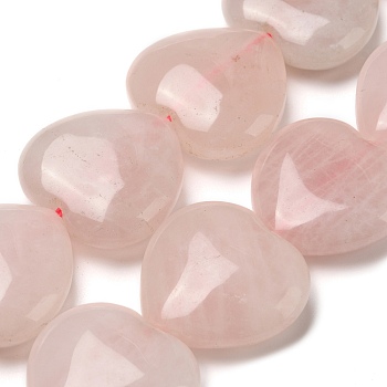Olycraft Natural Rose Quartz Beads Strands, Heart, 24~25x25x9.5mm, Hole: 1.6mm, about 15~16pcs/strand, 13.98~14.76 inch(35.5~37.5cm), 1strand/box