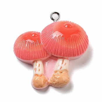 Resin Pendants, Mushroom, Coral, 30x28.5x9mm, Hole: 2mm