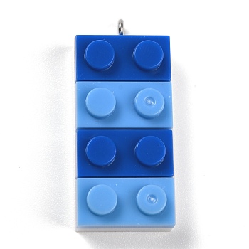 Resin Pendants, with Platinum Iron Loop, Toy Bricks, Royal Blue, 36x15.5x8mm, Hole: 2.6mm