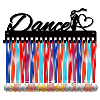 Iron Medal Holder Frame, Medals Display Hanger Rack, 20 Hooks, with Screws, Dance Theme, Shoes Pattern, 148x400mm, Hole: 5mm