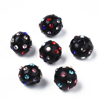 Polymer Clay Rhinestone Beads, Pave Disco Ball Beads, Round, Black, PP15(2.1~2.2mm), 9~10.5x9mm, Hole: 1.2mm