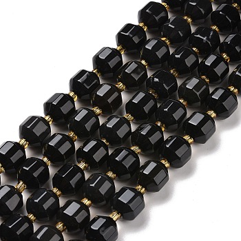 Natural Obsidian Beads Strands, with Seed Beads, Faceted Bicone Barrel Drum, 9.5x9mm, Hole: 1mm, about 33pcs/strand, 14.57''(37cm)