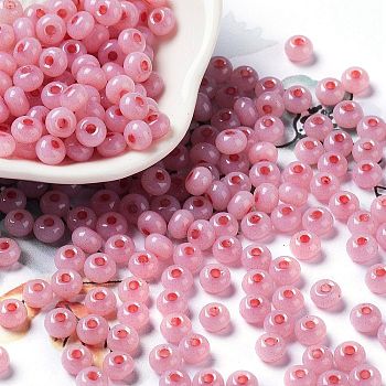 Imitation Jade Glass Seed Beads, Luster, Dyed, Round, Flamingo, 5.5x3.5mm, Hole: 1.5mm