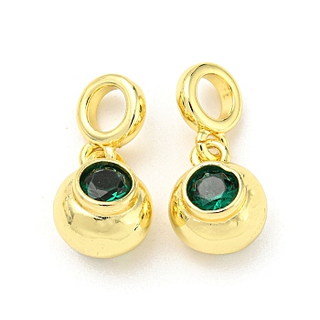 Brass with Cubic Zirconia Pendant, Round, Medium Sea Green, 23.5x11x9.5mm, Hole: 5mm